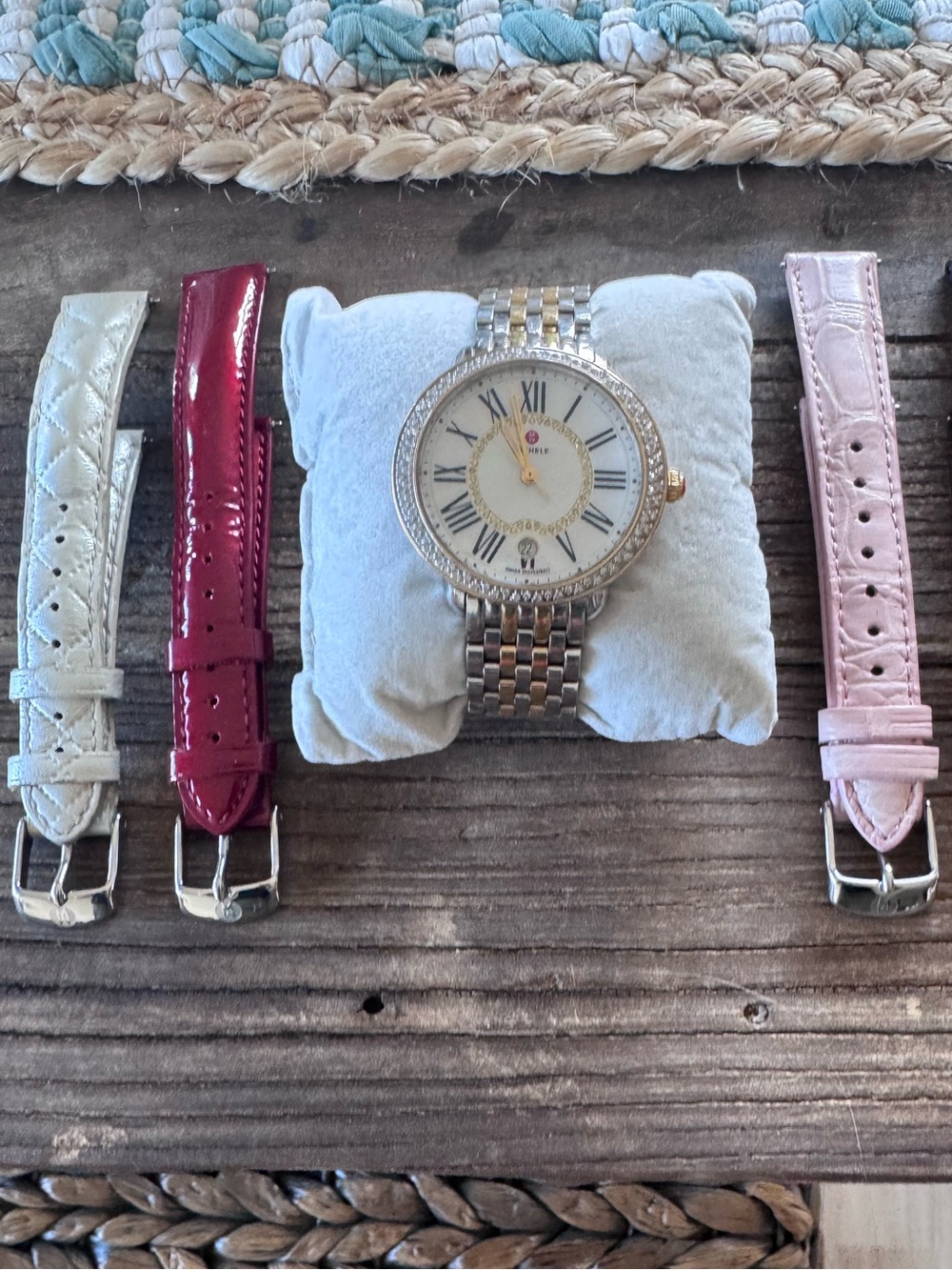 Michele Two-Tone Silver and Gold Bracelet Watch with Interchangeable Straps